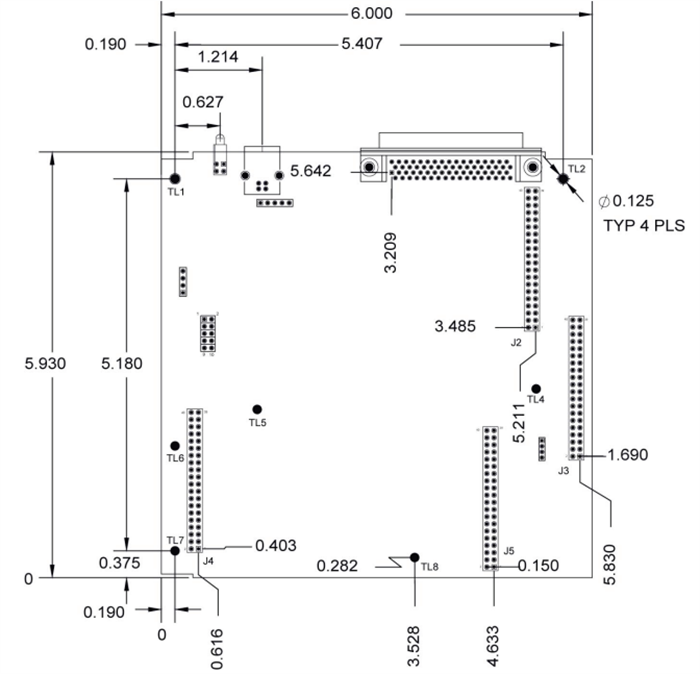 Mechanical Drawing - Digilent USB-2627 Evaluation Board